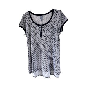 Jane and Bleecker | Blue Geometric Cap Sleeve Henley Sleep Shirt, Medium